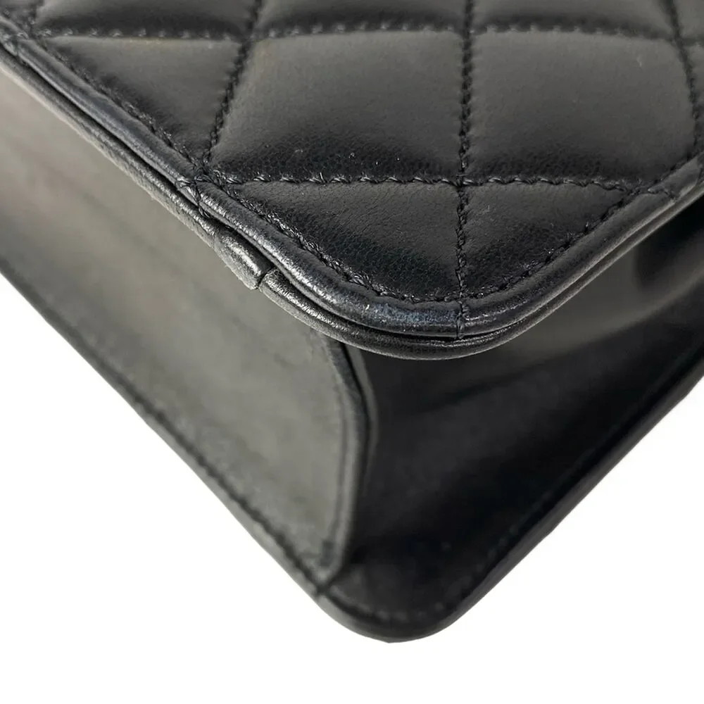 Chanel Single Flap Matelasse Shoulder Bag A03570 Black Gold Lambskin Hardware